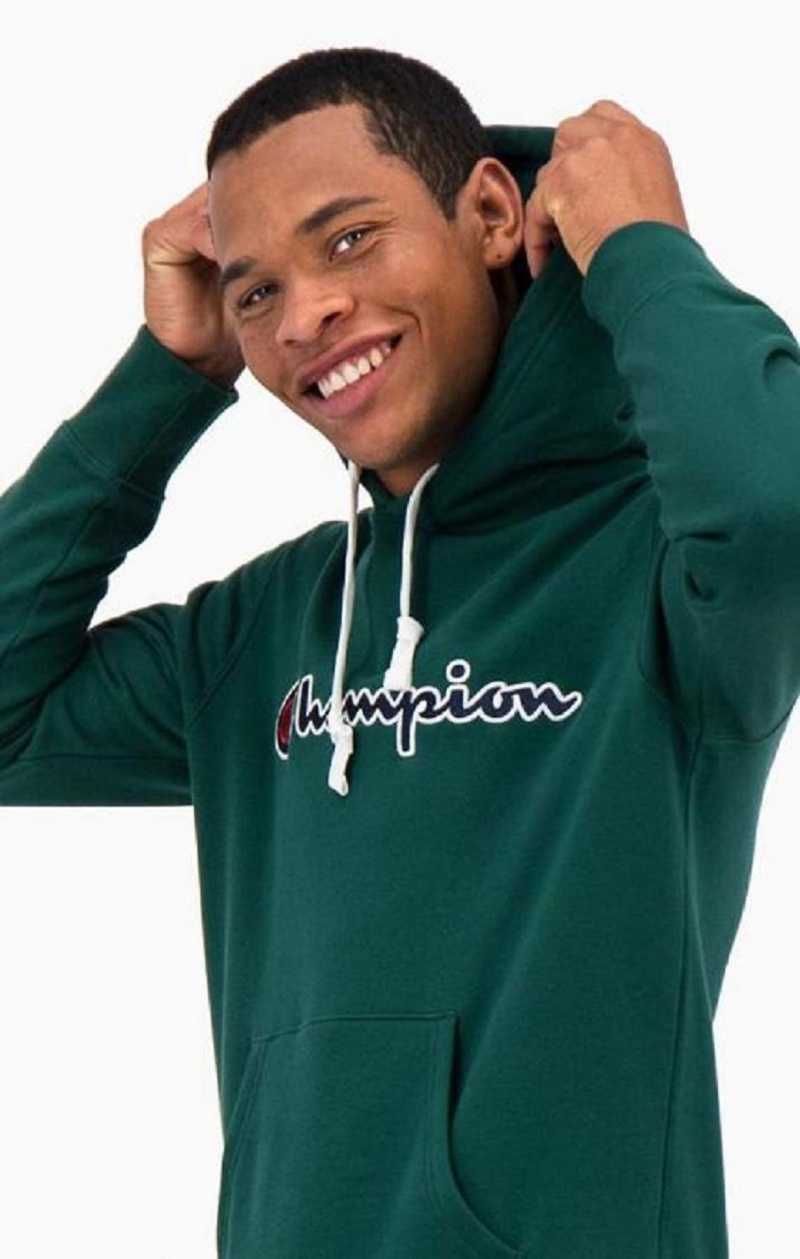 Champion Satin Stitch Script Logo Fleece Hoodie Mikina s Kapucnou Panske Svetlo Zelene | 2037-NKYCO