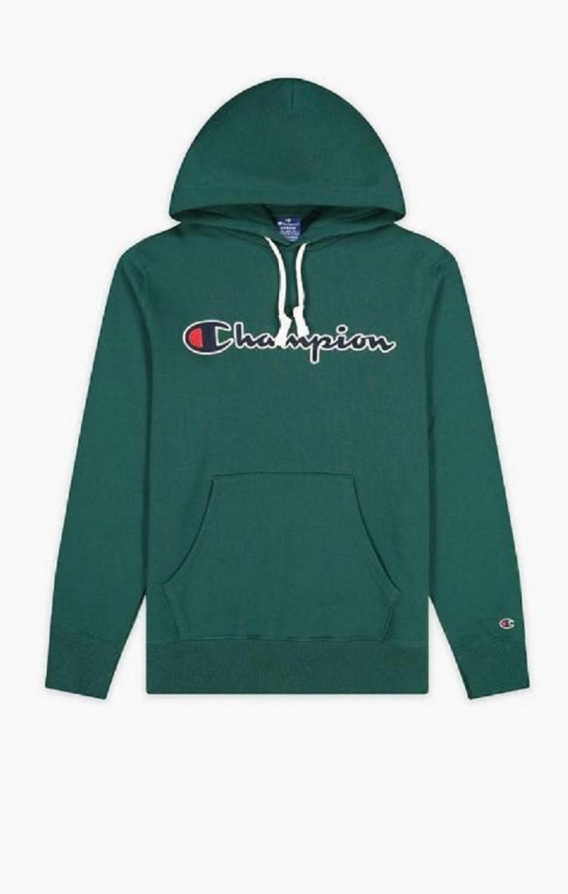 Champion Satin Stitch Script Logo Fleece Hoodie Mikina s Kapucnou Panske Svetlo Zelene | 2037-NKYCO