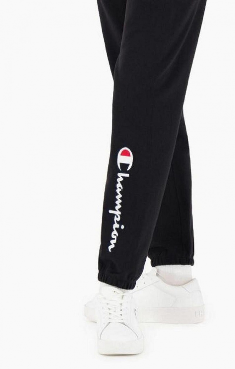 Champion Satin Stitch Script Logo Fleece Joggers Jogger Nohavice Damske Čierne | 2358-YTNLM