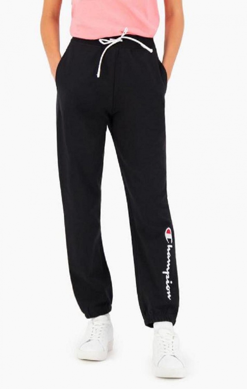 Champion Satin Stitch Script Logo Fleece Joggers Jogger Nohavice Damske Čierne | 2358-YTNLM