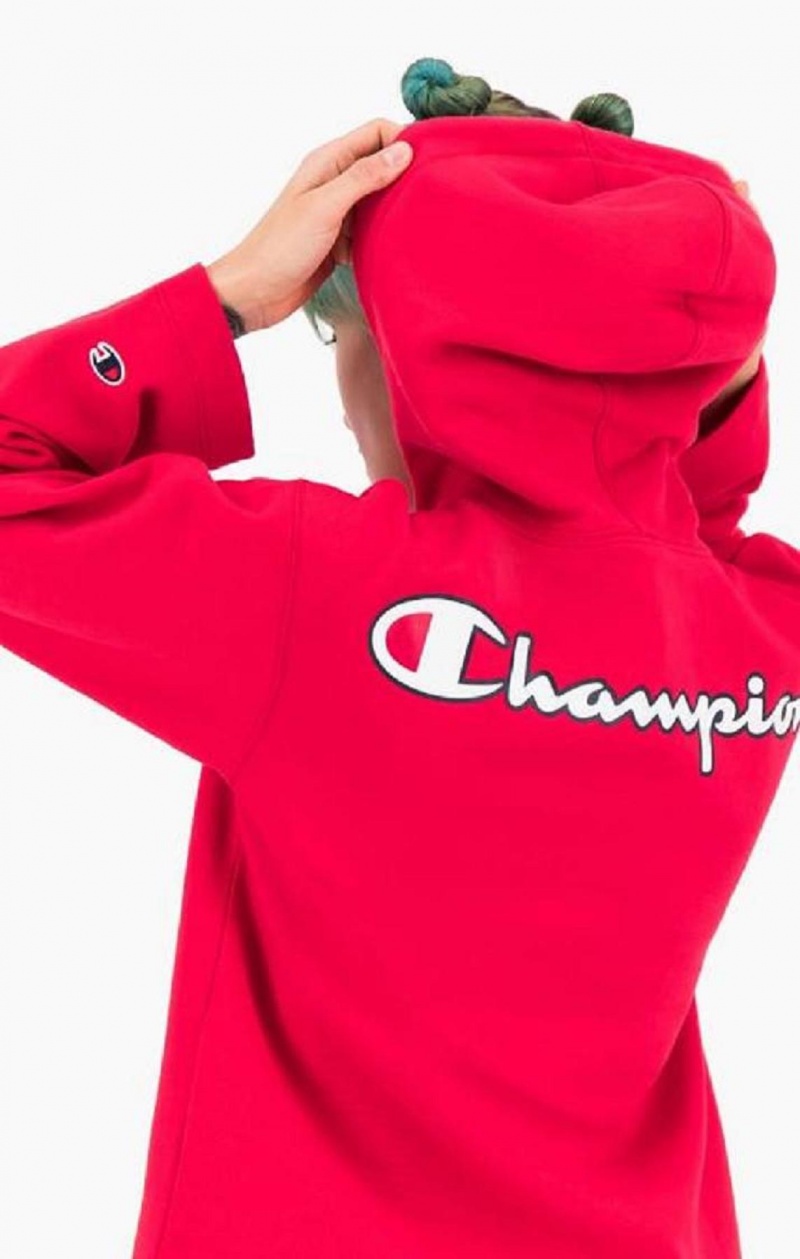 Champion Satin Stitch Script Logo Hoodie Mikina s Kapucnou Damske Červené | 8357-FITRW