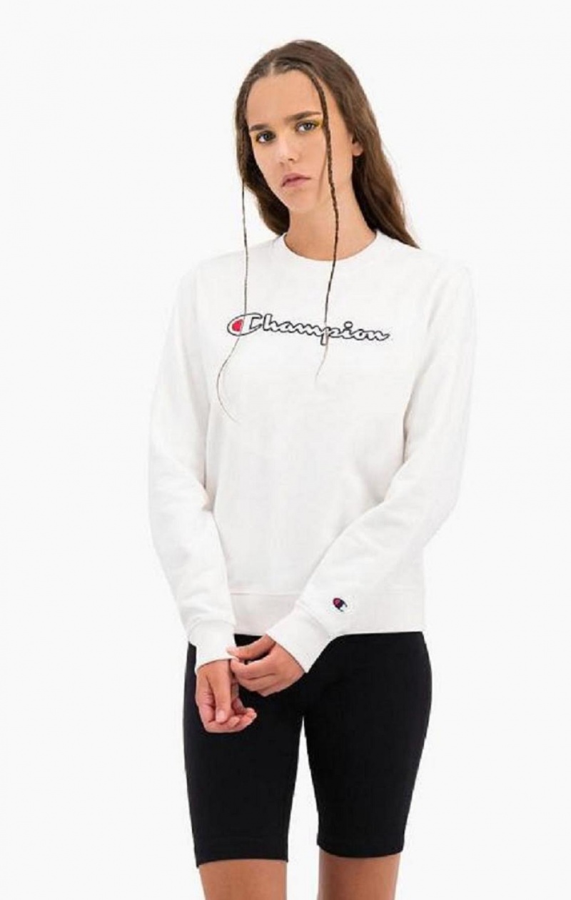 Champion Satin Stitch Script Logo Sweatshirt Mikiny Damske Biele | 9410-JWAUH