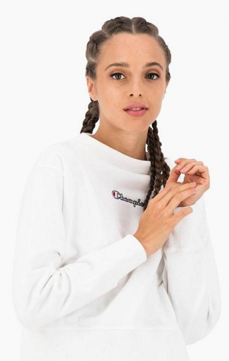 Champion Satin Stitch Script Logo Sweatshirt Mikiny Damske Biele | 7480-TROUX