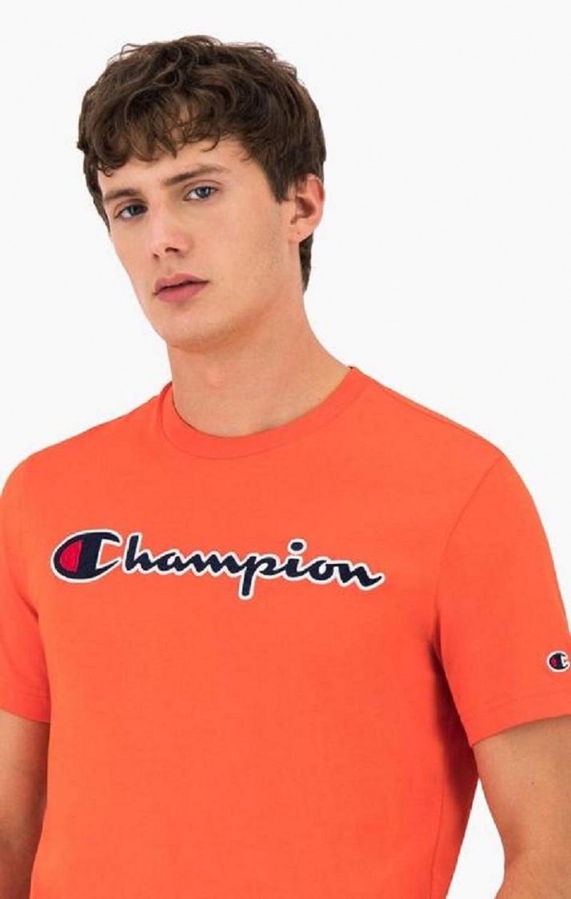 Champion Satin Stitch Script Logo T-Shirt Tricko Panske Červené | 1754-ZXDMA