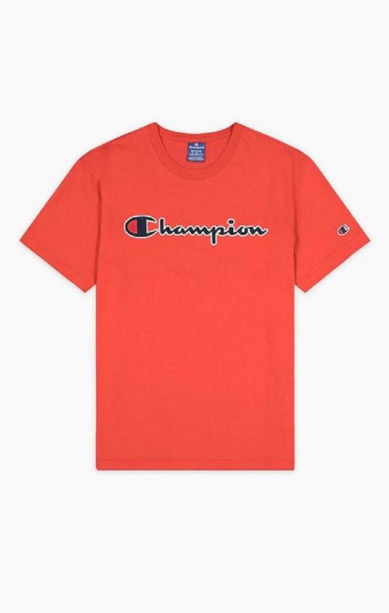 Champion Satin Stitch Script Logo T-Shirt Tricko Panske Červené | 1754-ZXDMA