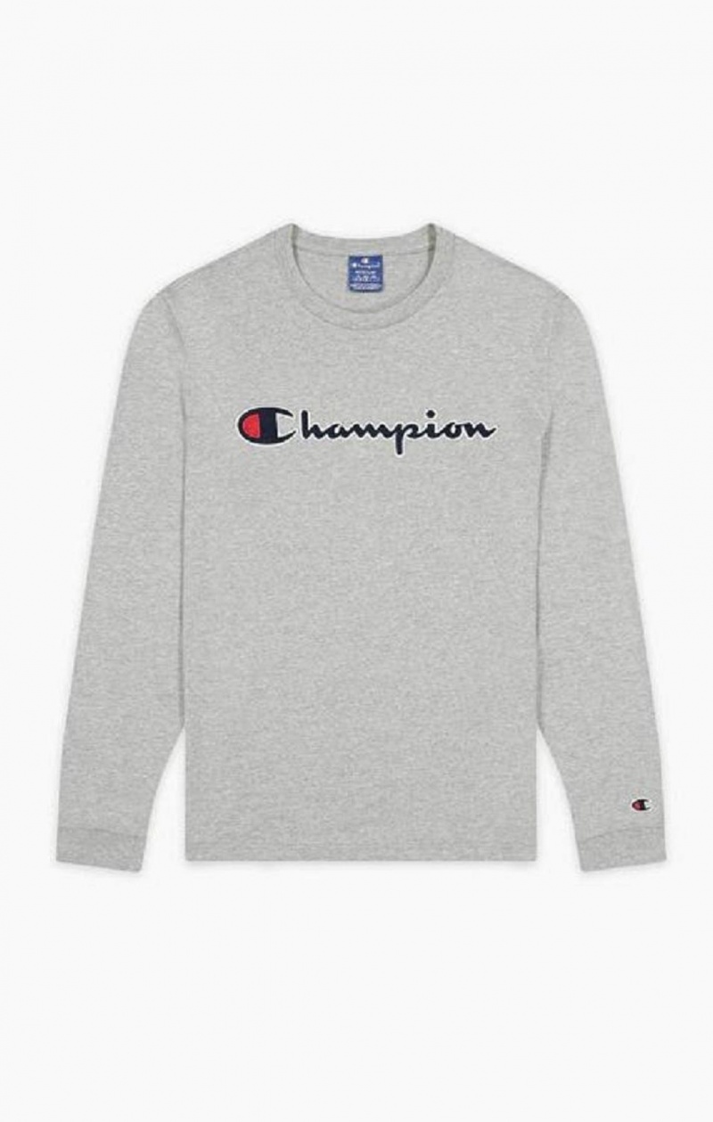 Champion Satin Stitch Script Logo T-Shirt Tricko Panske Svetlo Siva | 6403-FHULK