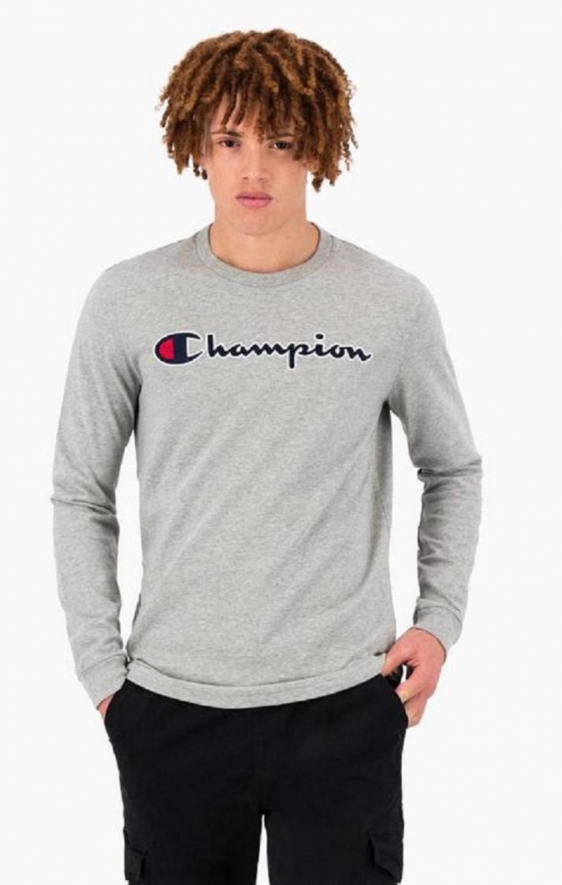 Champion Satin Stitch Script Logo T-Shirt Tricko Panske Svetlo Siva | 6403-FHULK