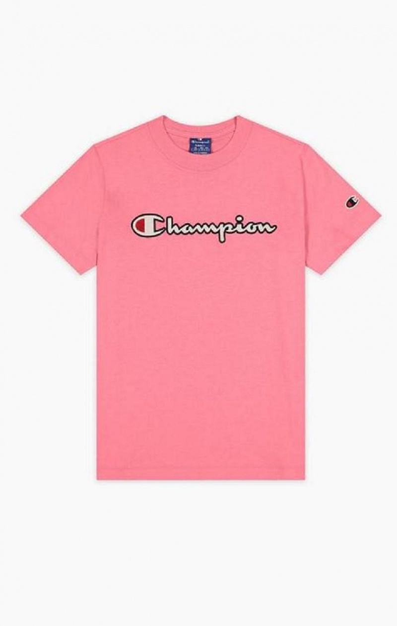 Champion Satin Stitch Script Logo T-Shirt Tricko Damske Ruzove | 9374-EAISB