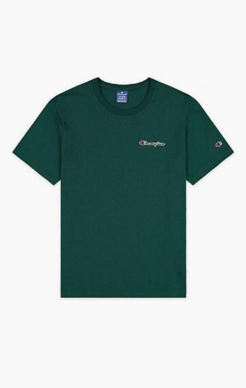 Champion Satin Stitch Small Script Logo T-Shirt Tricko Panske Svetlo Zelene | 8321-UNQSB