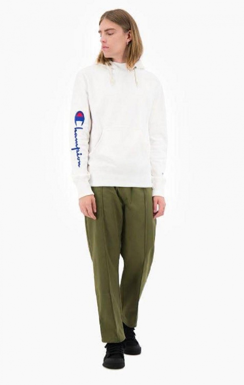 Champion Script Logo Arm Reverse Weave Hoodie Mikina s Kapucnou Panske Biele | 3658-RXNHB