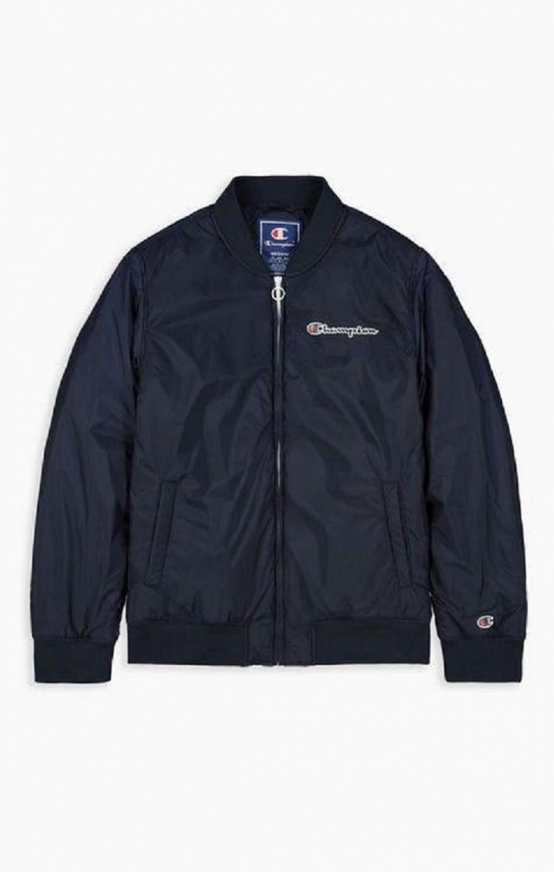 Champion Script Logo Back Bomber Jacket Bundy Panske Tmavo Modre | 5190-AJLQU