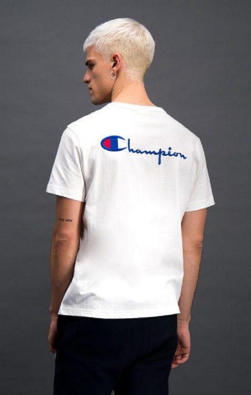 Champion Script Logo Back Crew Neck T-Shirt Tricko Panske Biele | 5463-ZTFAU