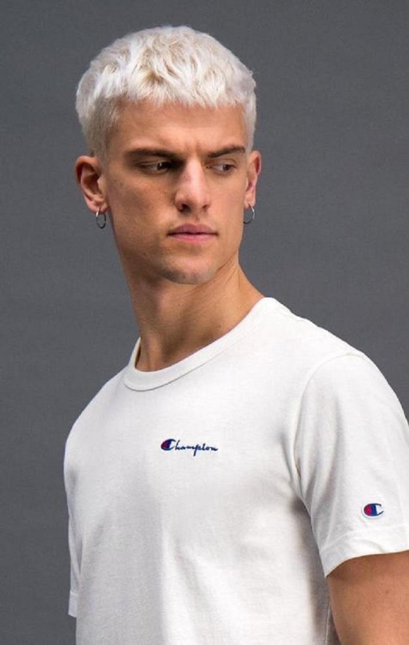 Champion Script Logo Back Crew Neck T-Shirt Tricko Panske Biele | 5463-ZTFAU