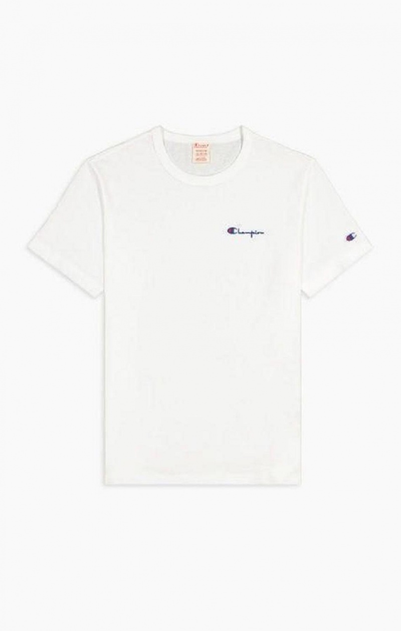 Champion Script Logo Back Crew Neck T-Shirt Tricko Panske Biele | 5463-ZTFAU