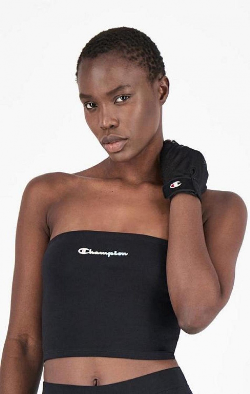 Champion Script Logo Bandeau Top Tricko Damske Čierne | 9108-MQSYU