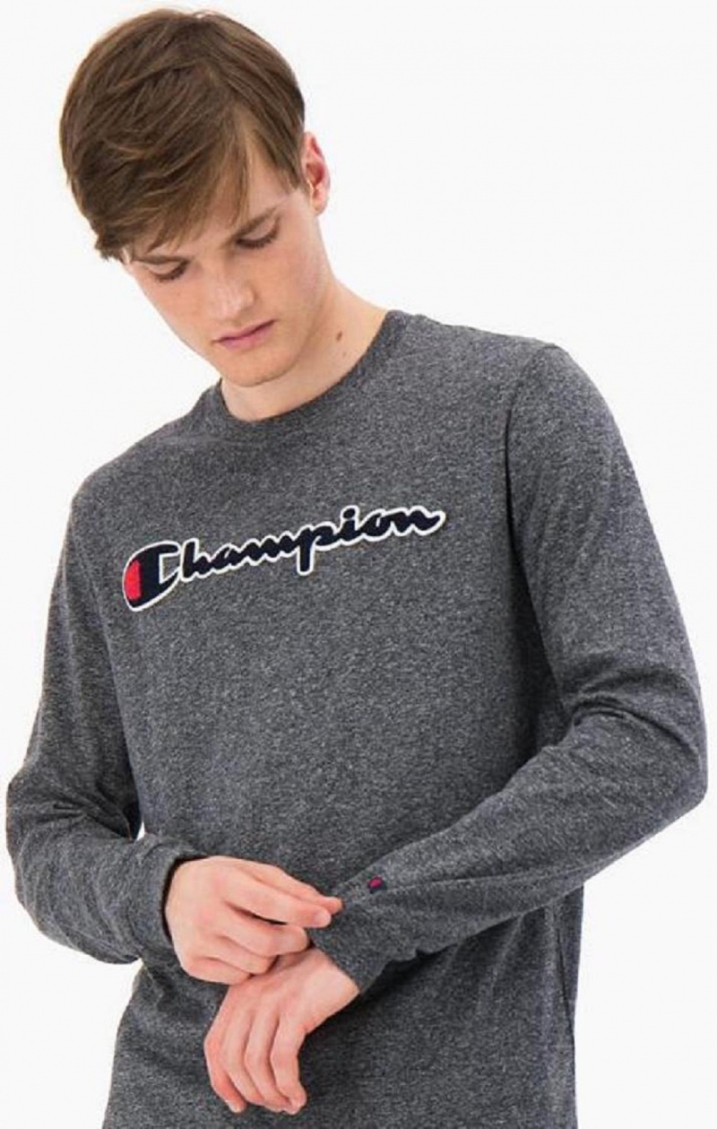 Champion Script Logo Bavlnene Jersey Sweatshirt Mikiny Panske Tmavo Siva | 7104-WAMQT