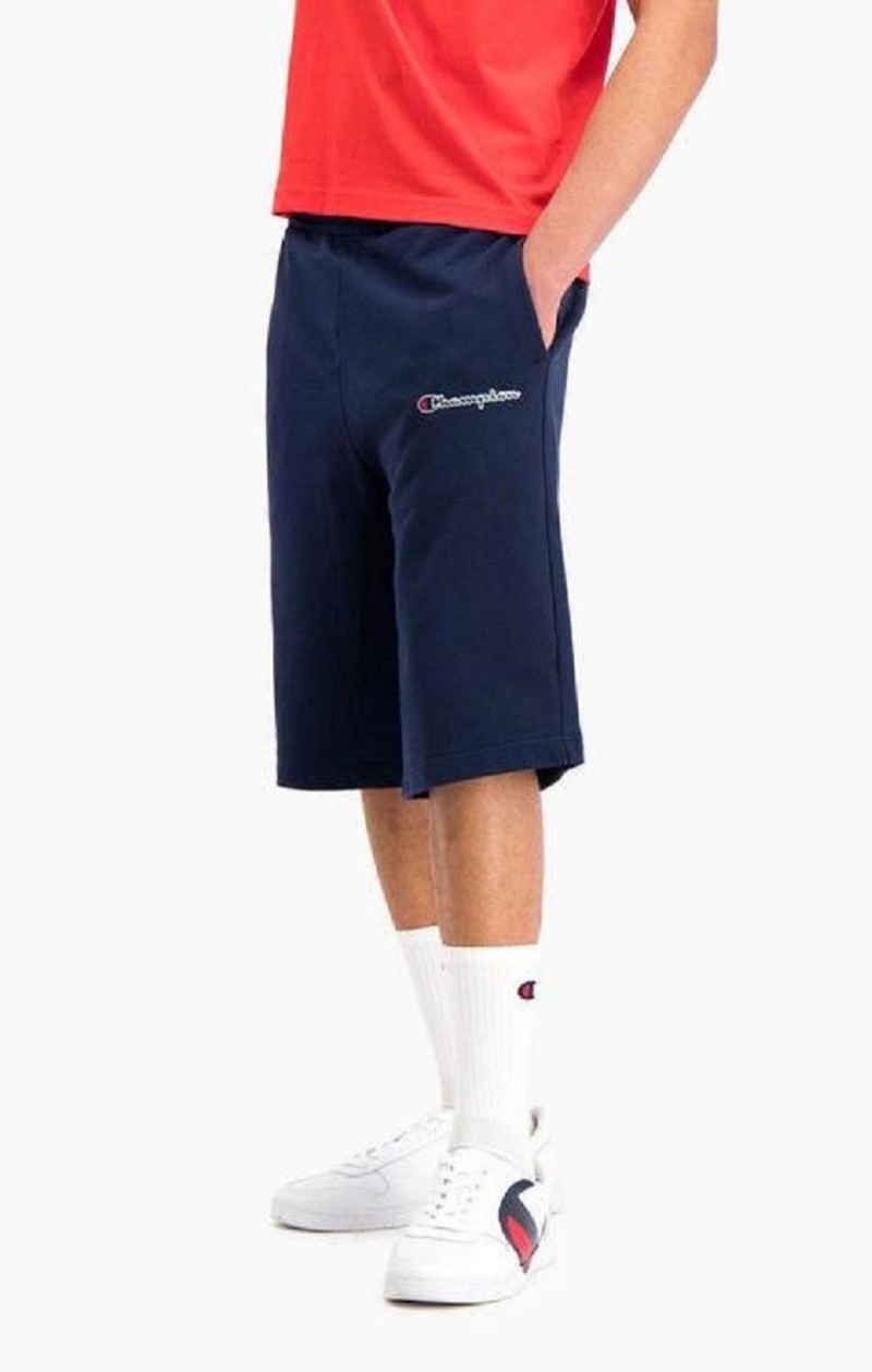 Champion Script Logo Bavlnene Shorts Kratasy Panske Tmavo Modre | 9862-PBSWA