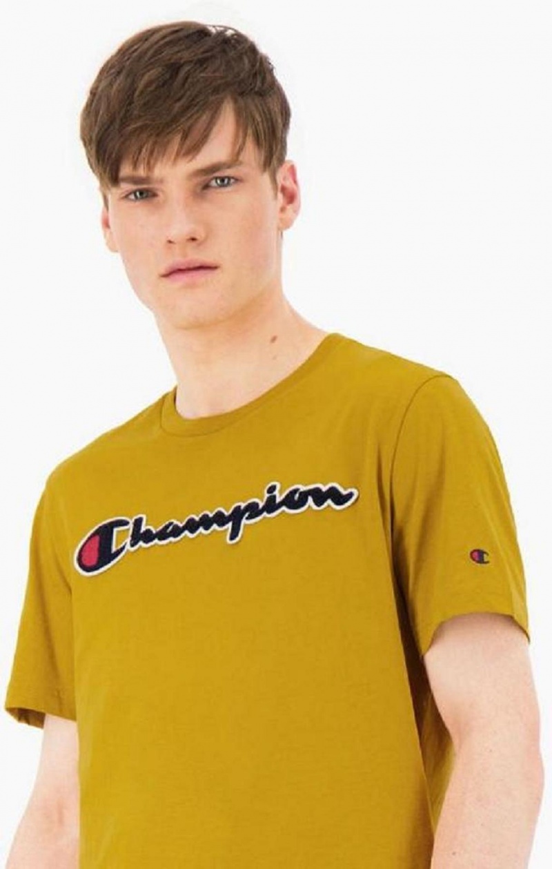 Champion Script Logo Crew Neck T-Shirt Tricko Panske Zlate | 9748-NKCFO