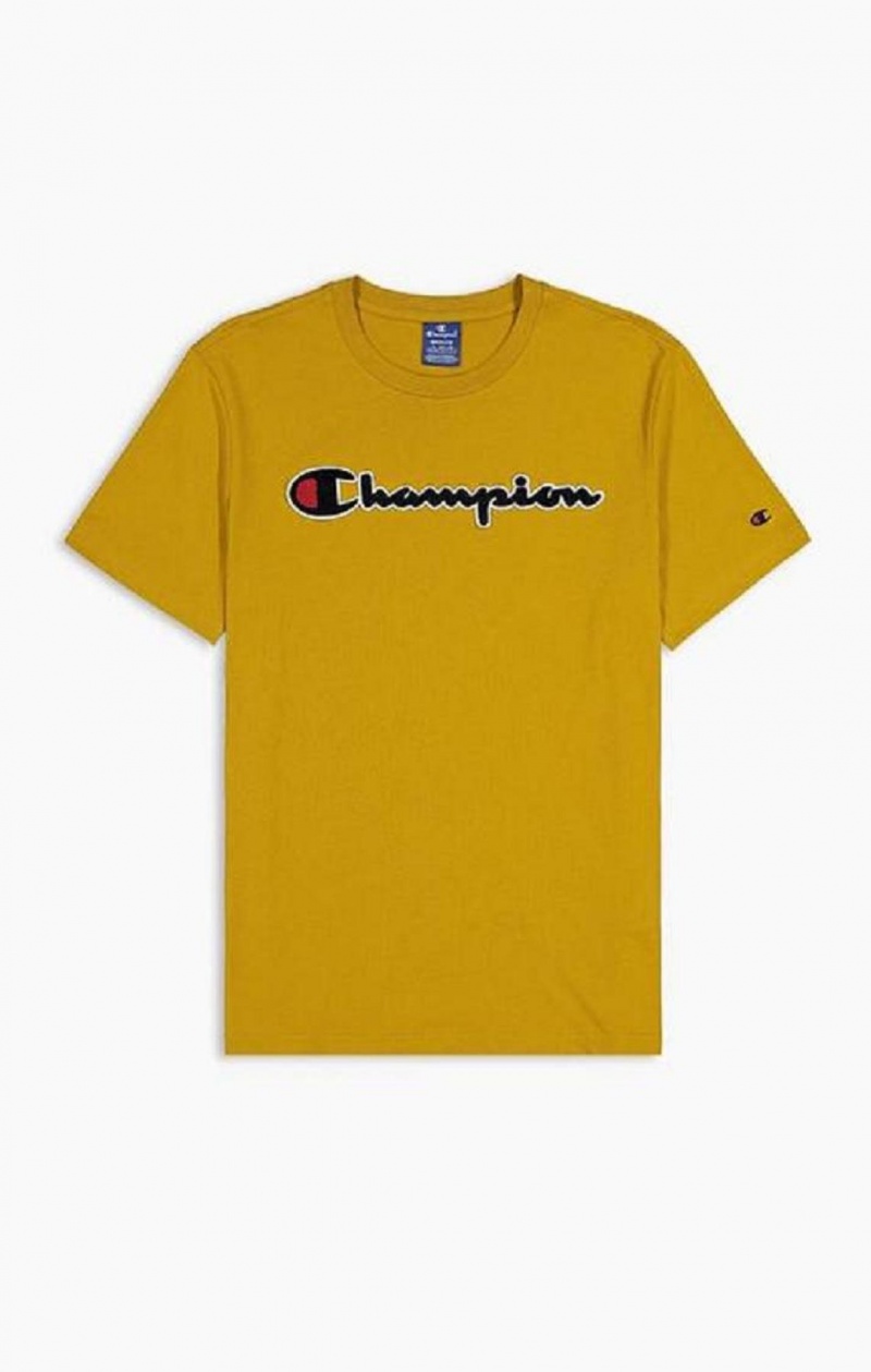 Champion Script Logo Crew Neck T-Shirt Tricko Panske Zlate | 9748-NKCFO