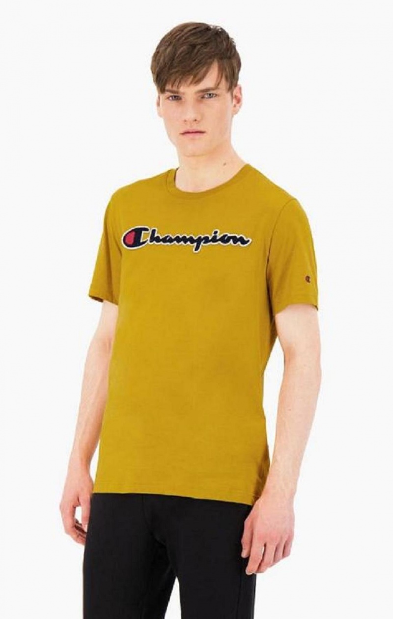 Champion Script Logo Crew Neck T-Shirt Tricko Panske Zlate | 9748-NKCFO