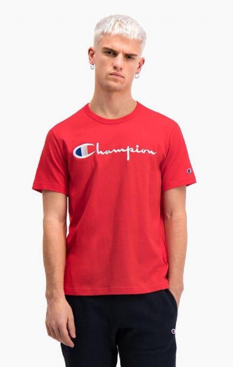 Champion Script Logo Crew Neck T-Shirt Tricko Panske Červené | 4397-IMTDB