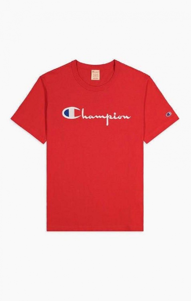 Champion Script Logo Crew Neck T-Shirt Tricko Panske Červené | 4397-IMTDB