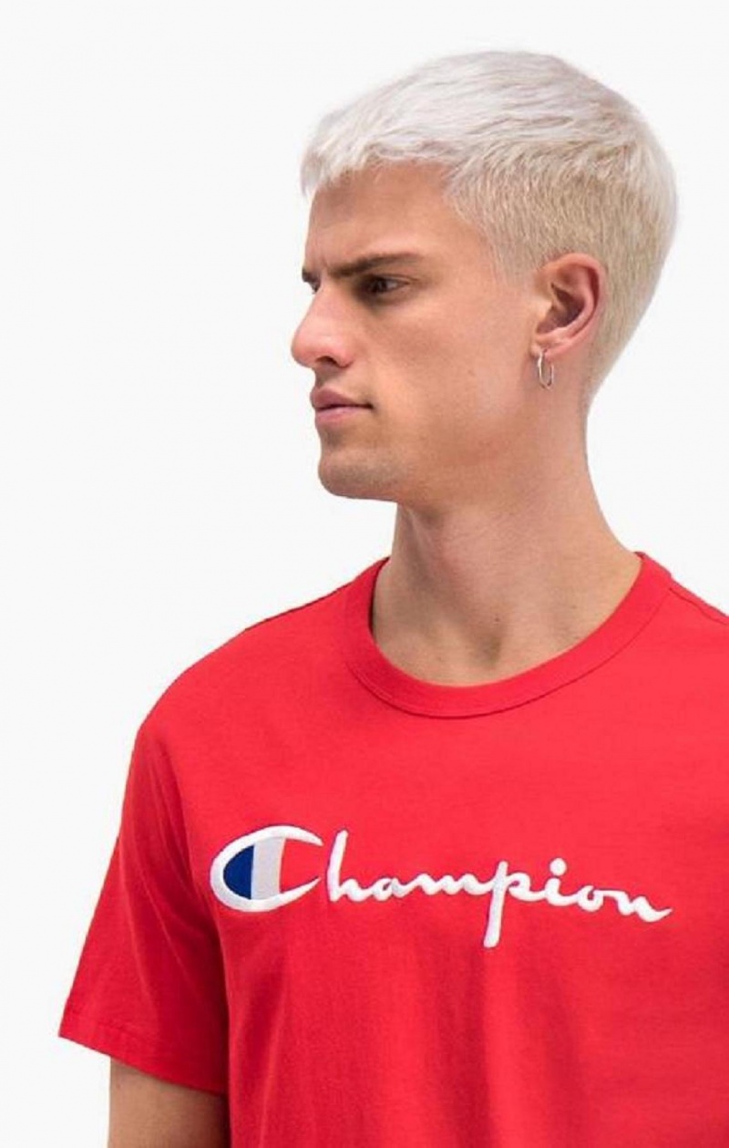 Champion Script Logo Crew Neck T-Shirt Tricko Panske Červené | 4397-IMTDB