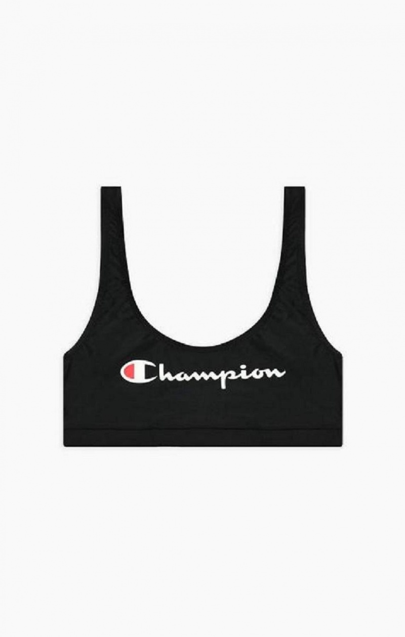 Champion Script Logo Crop Bikiny Top Plavky Damske Čierne | 7458-IMLSZ