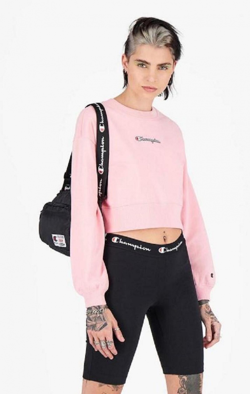 Champion Script Logo Cropped Boxy Sweatshirt Mikiny Damske Ruzove | 5604-CLAFP