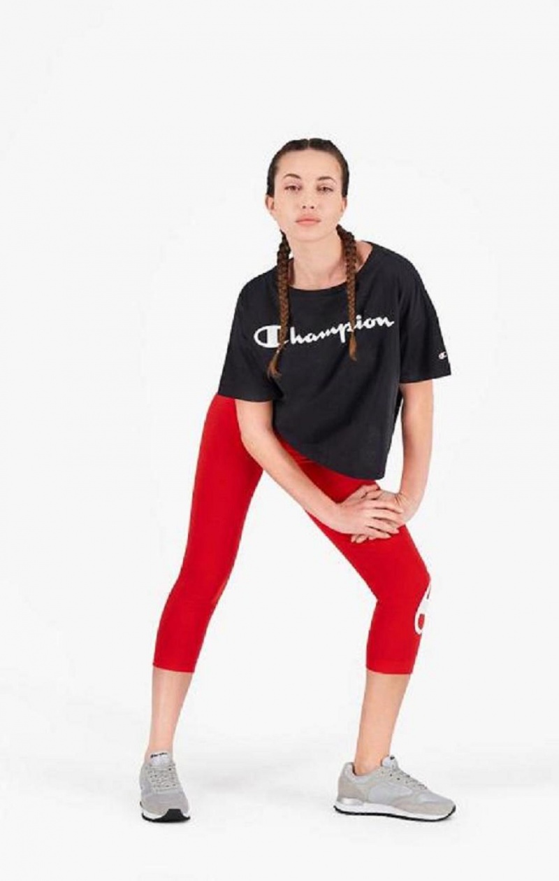 Champion Script Logo Cropped T-Shirt Tricko Damske Čierne | 3910-EMZHA