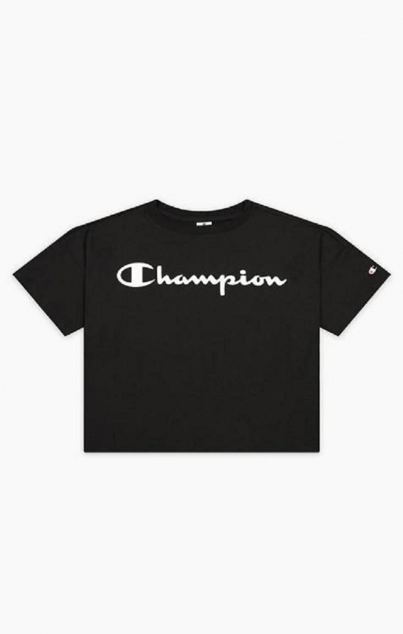 Champion Script Logo Cropped T-Shirt Tricko Damske Čierne | 3910-EMZHA