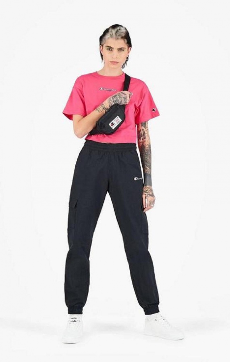 Champion Script Logo Cropped T-Shirt Tricko Damske Tmavo Ruzove | 9402-MRCDE