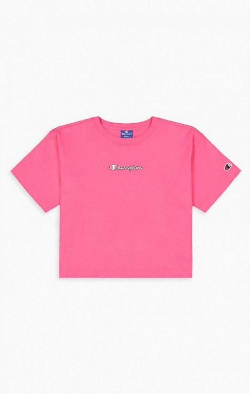 Champion Script Logo Cropped T-Shirt Tricko Damske Tmavo Ruzove | 9402-MRCDE