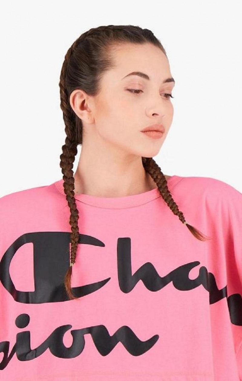 Champion Script Logo Cropped T-Shirt Tricko Damske Fuchsie | 8432-YRTGU