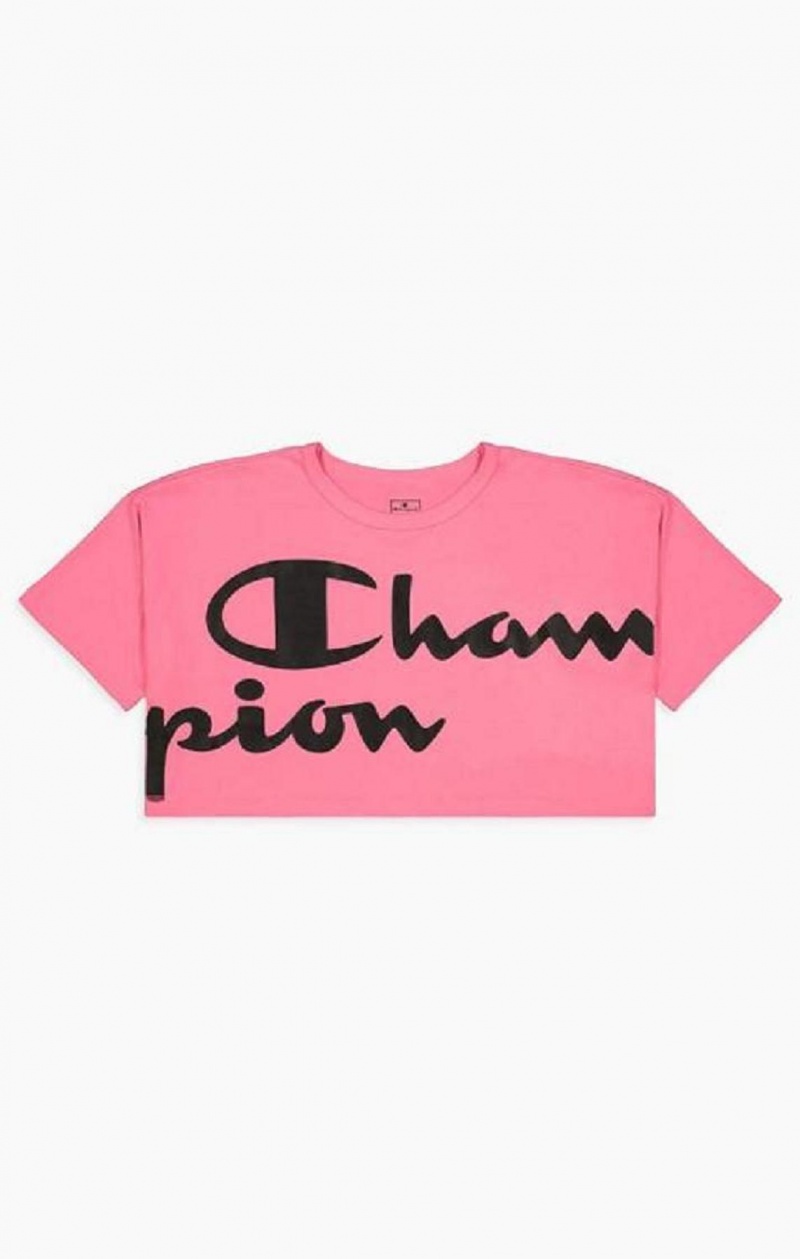 Champion Script Logo Cropped T-Shirt Tricko Damske Fuchsie | 8432-YRTGU