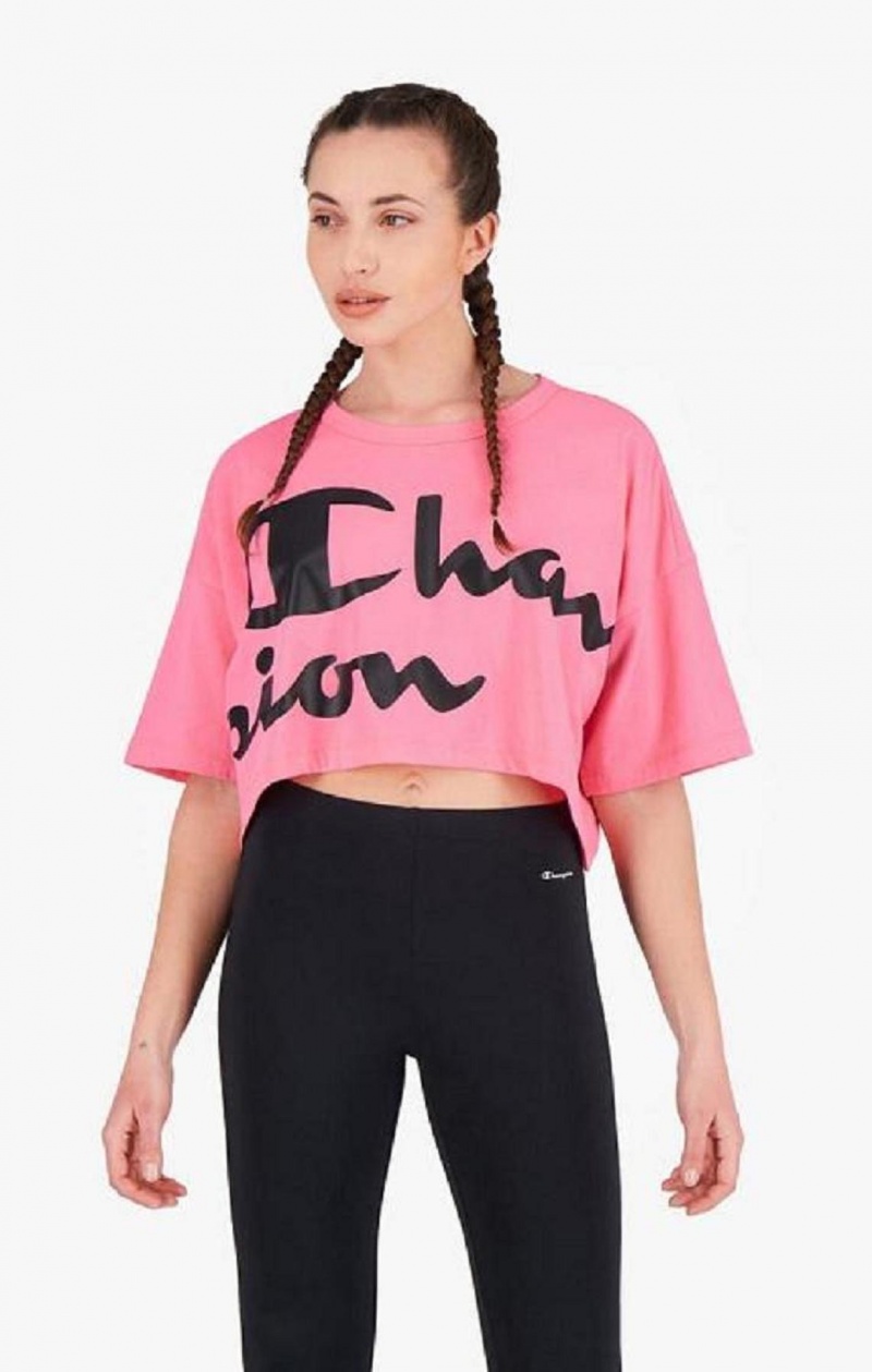 Champion Script Logo Cropped T-Shirt Tricko Damske Fuchsie | 8432-YRTGU