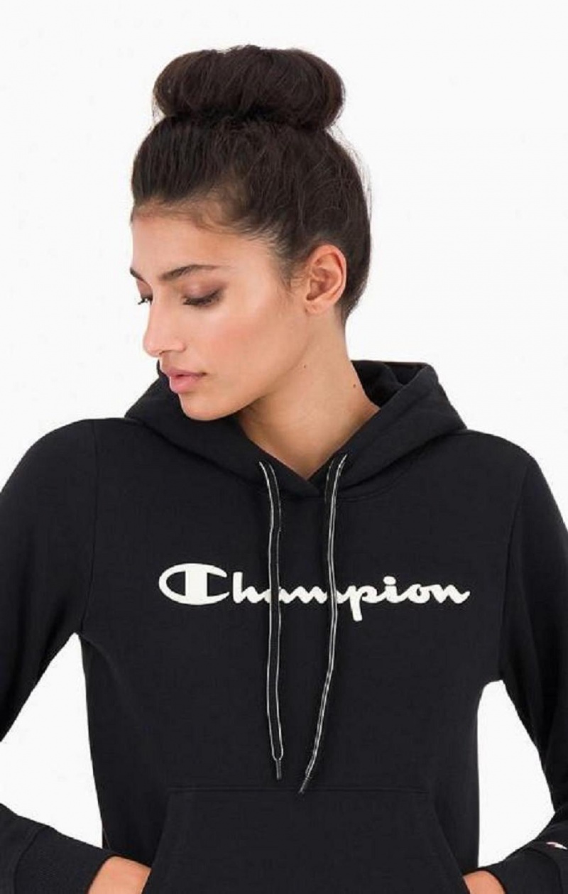 Champion Script Logo Fleece Hoodie Mikina s Kapucnou Damske Čierne | 1325-QUFER