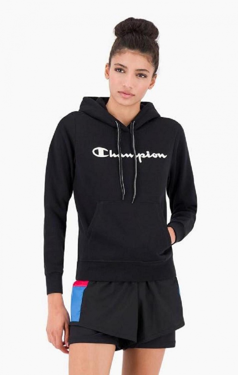 Champion Script Logo Fleece Hoodie Mikina s Kapucnou Damske Čierne | 1325-QUFER