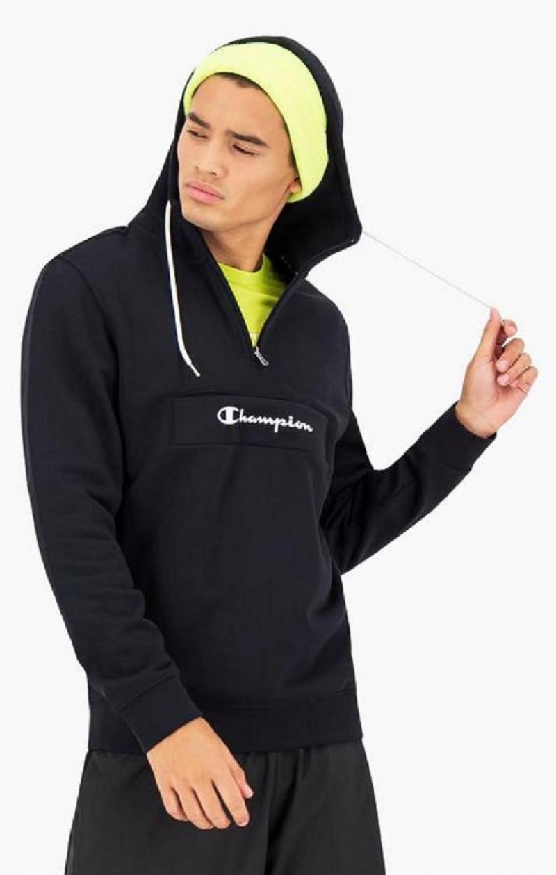 Champion Script Logo Half Zip-Up Hoodie Mikina s Kapucnou Panske Čierne | 1385-IRJUS