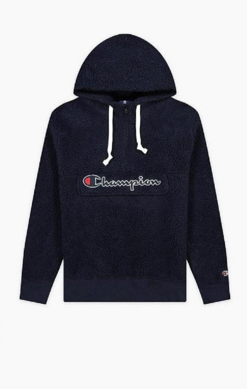 Champion Script Logo Half Zip-Up Hoodie Mikina s Kapucnou Panske Tmavo Tyrkysové | 6135-XKWAZ