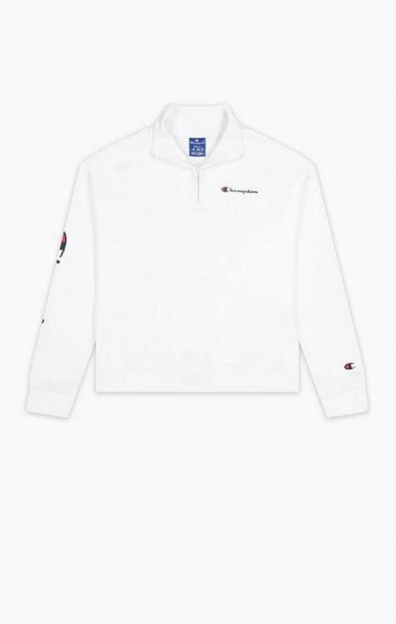 Champion Script Logo Half Zip-Up Shiny Fleece Sweatshirt Mikiny Damske Biele | 3092-KOAPX