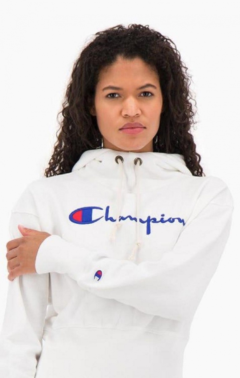 Champion Script Logo High Rib Reverse Weave Hoodie Mikina s Kapucnou Damske Biele | 5083-QLSZT