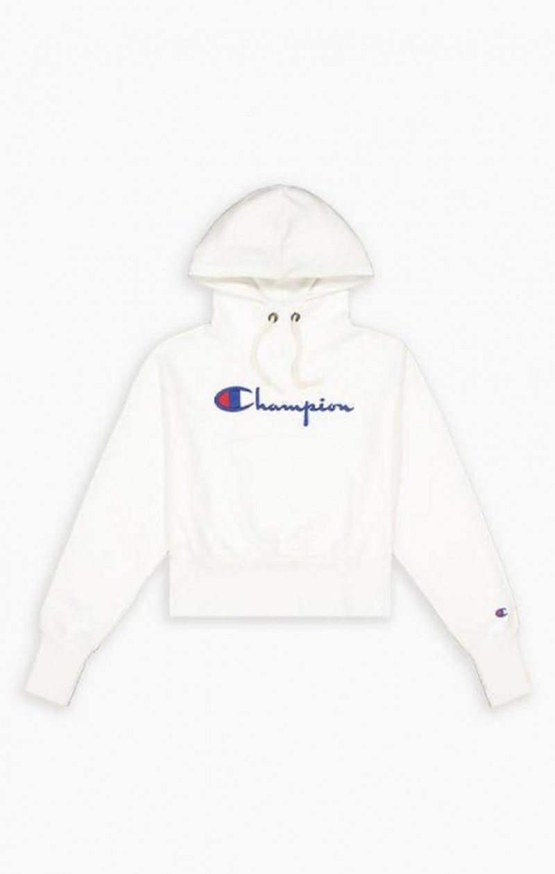 Champion Script Logo High Rib Reverse Weave Hoodie Mikina s Kapucnou Damske Biele | 5083-QLSZT