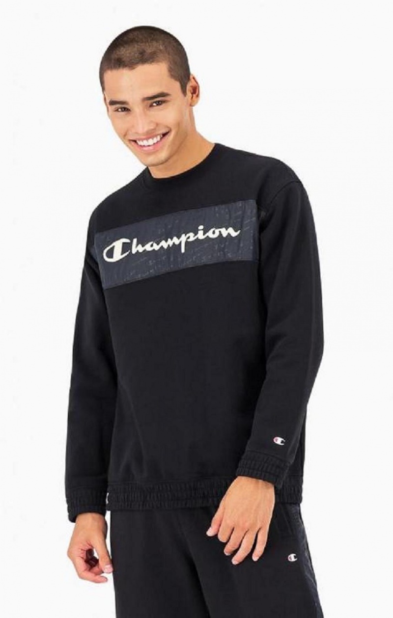 Champion Script Logo Insert Fleece Sweatshirt Mikiny Panske Čierne | 6123-QDTCW