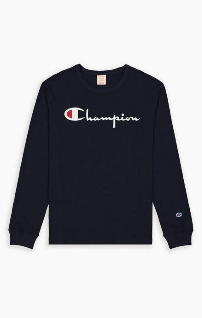 Champion Script Logo Jersey Sweatshirt Mikiny Panske Tmavo Modre | 3269-ZPCUG