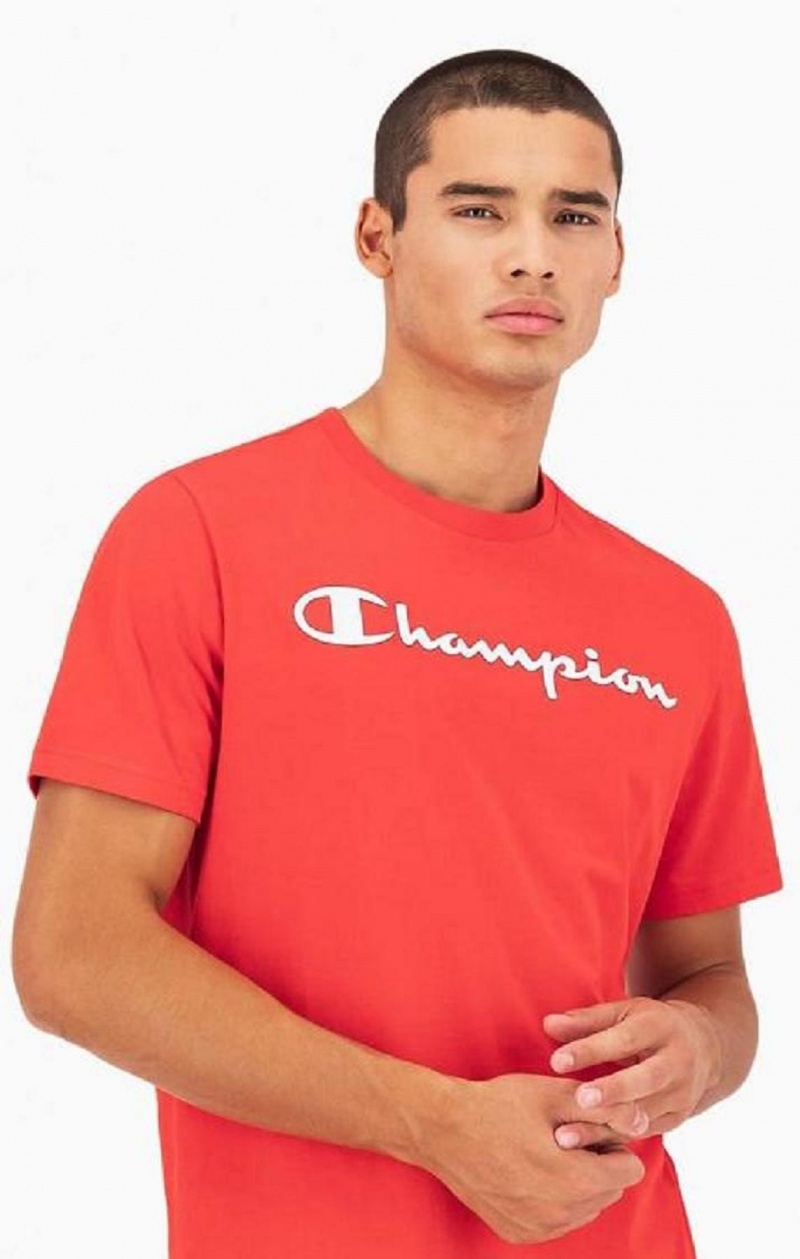 Champion Script Logo Jersey T-Shirt Tricko Panske Červené | 7359-MLXVQ