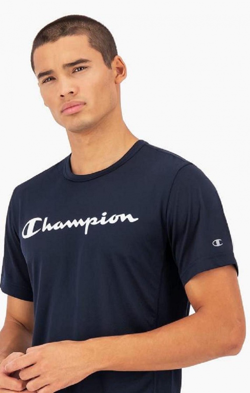 Champion Script Logo Mesh T-Shirt Tricko Panske Tmavo Modre | 1695-CFIHT