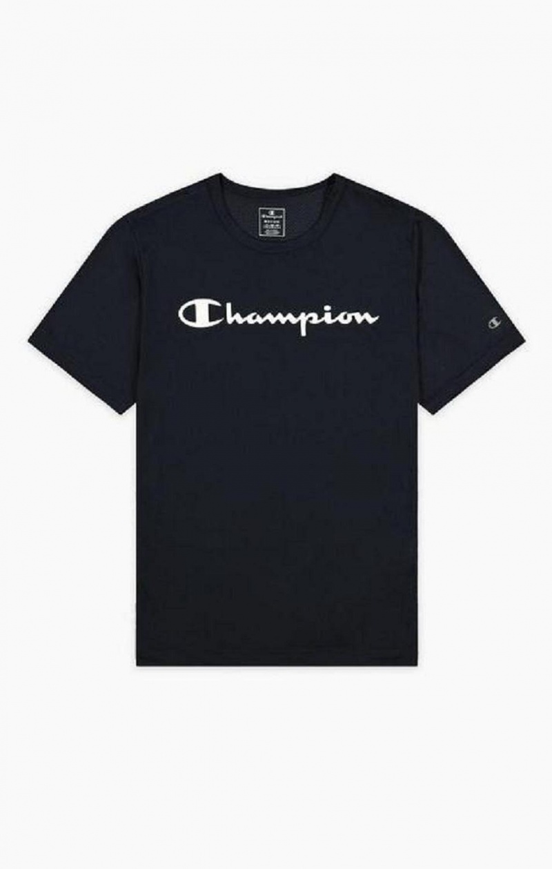 Champion Script Logo Mesh T-Shirt Tricko Panske Tmavo Modre | 1695-CFIHT