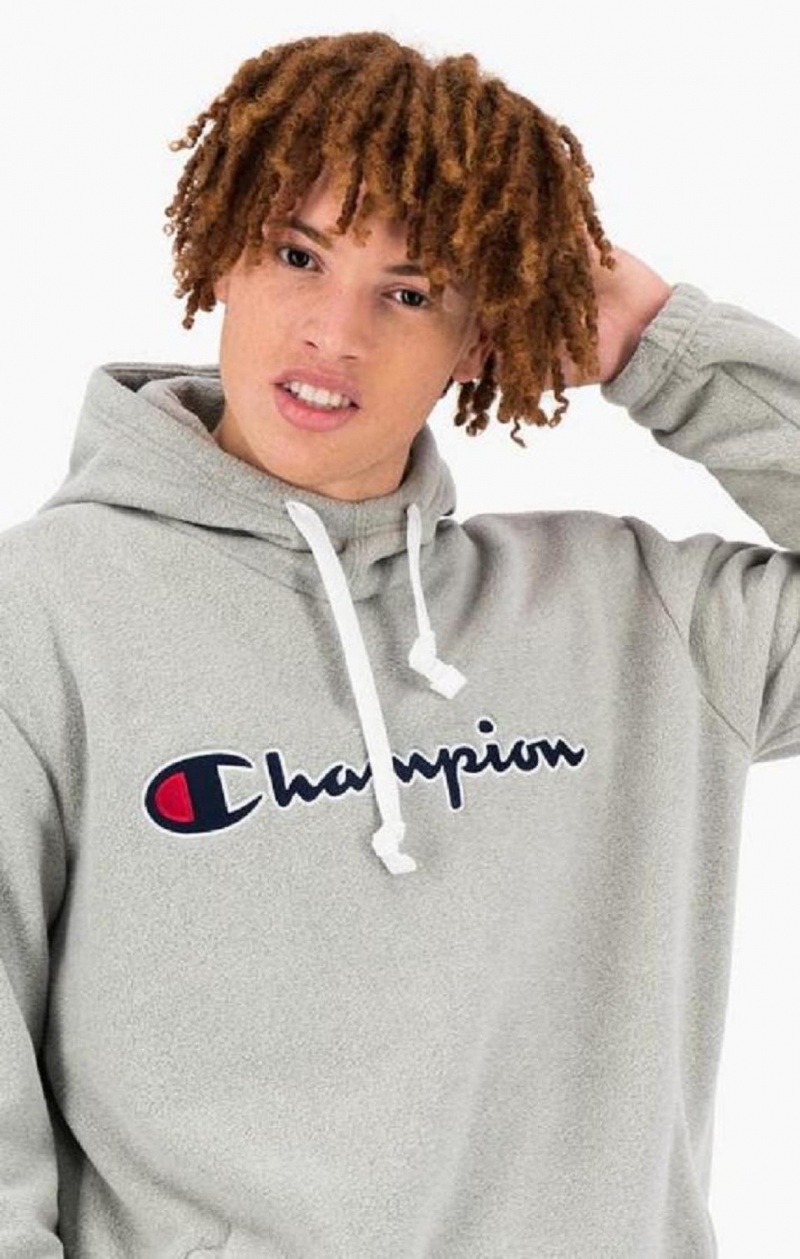 Champion Script Logo Polartech Fleece Hoodie Mikina s Kapucnou Panske Svetlo Siva | 4720-HXGSV