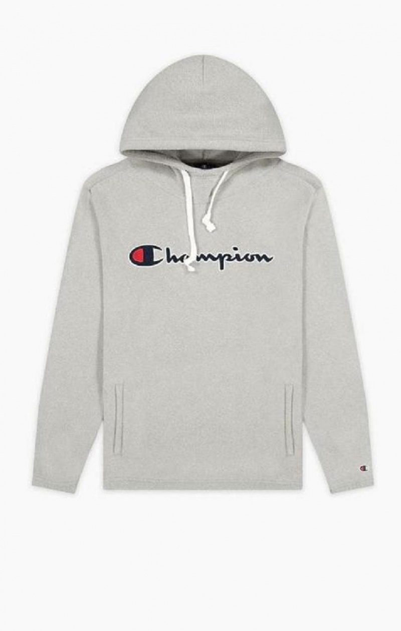 Champion Script Logo Polartech Fleece Hoodie Mikina s Kapucnou Panske Svetlo Siva | 4720-HXGSV